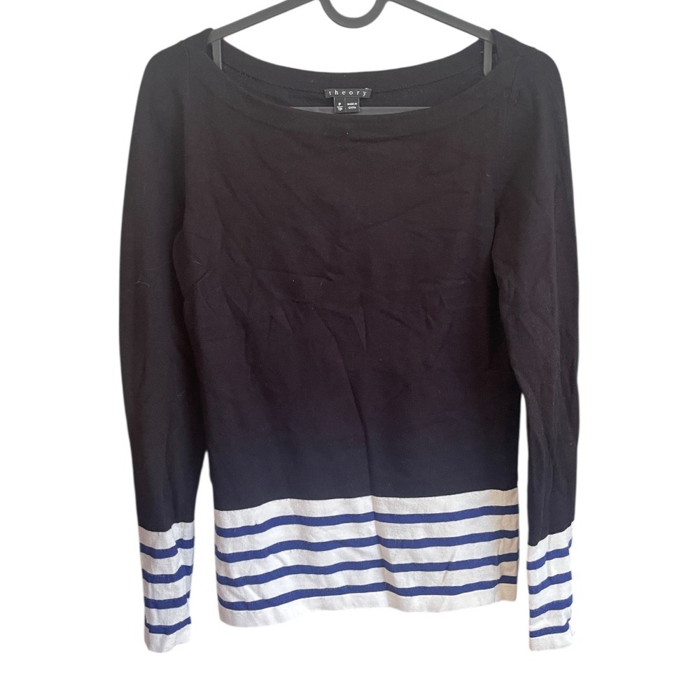 Theory Jesup Dream Striped Boat Neck‎ Black Blue Sweater P